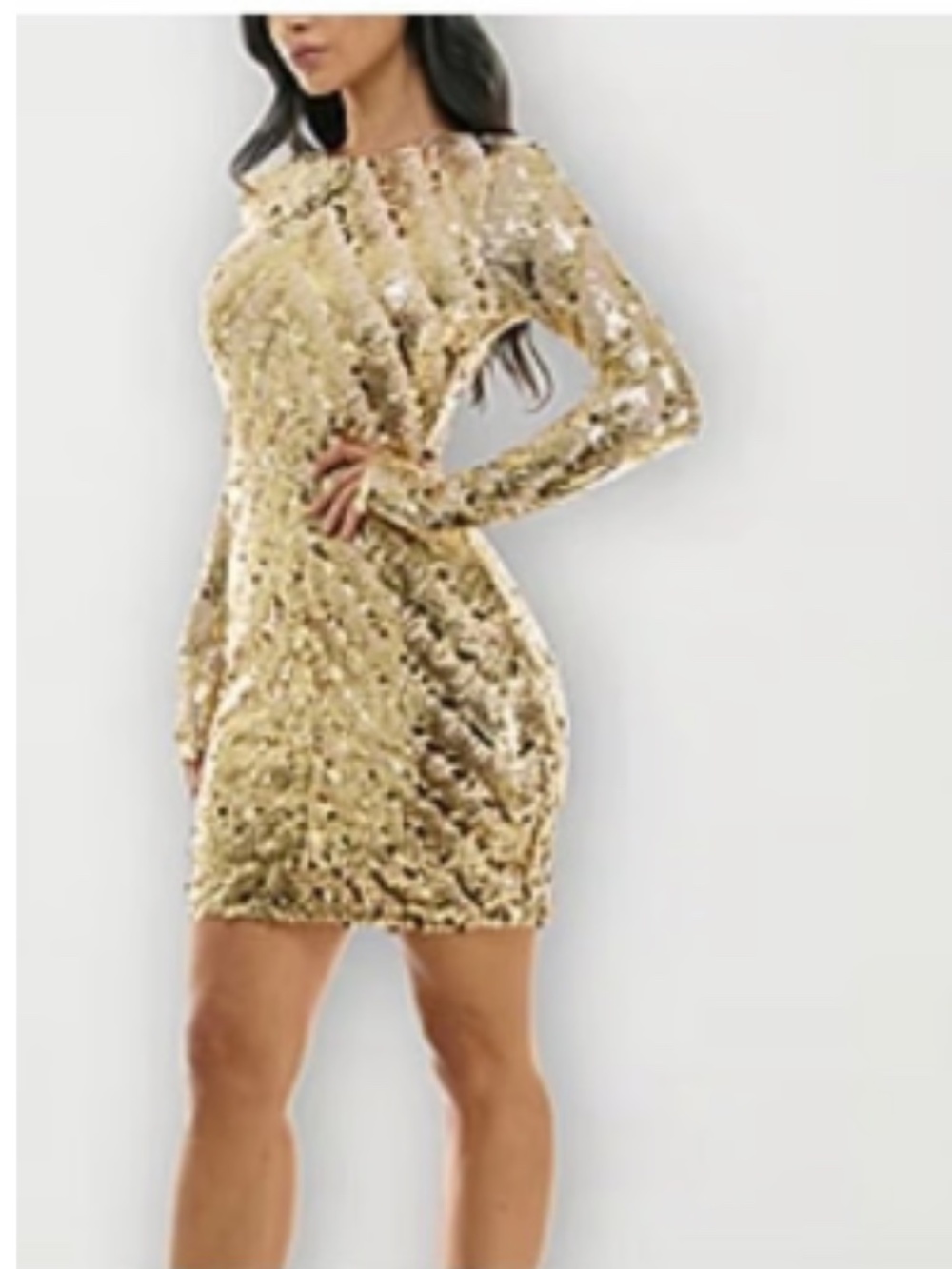 Premier Amour Elegant Gold Sequin Long Sleeve Dress size 6